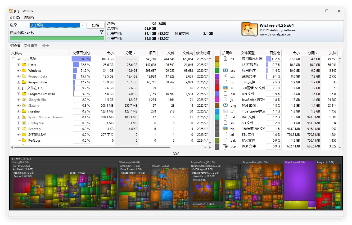 WizTree磁盘分析工具v4.30便携版|豌豆工具箱